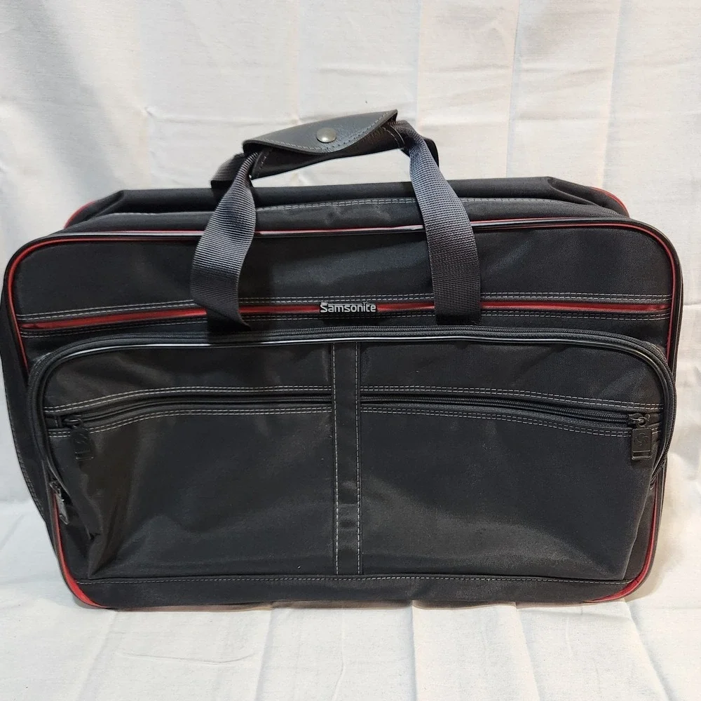 Samsonite Oyster Garment Bag 1987 Black Red Trim Fold-Out Travel Luggage USA